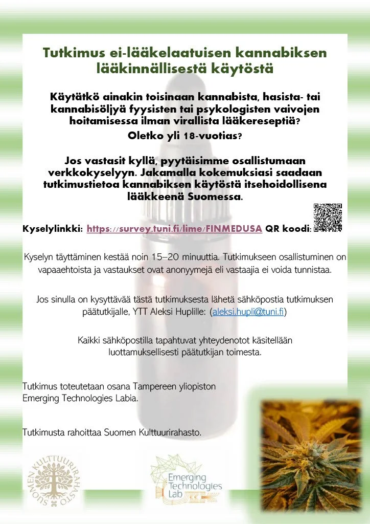 Käytätkö kannabista lääkkeenä? Osallistu tärkeään tutkimukseen!